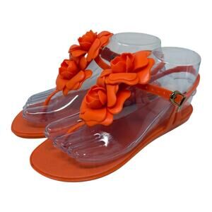 Melissa Neon Orange Jelly Flower Thong Sandal PVC Vegan Bright Floral Size 6